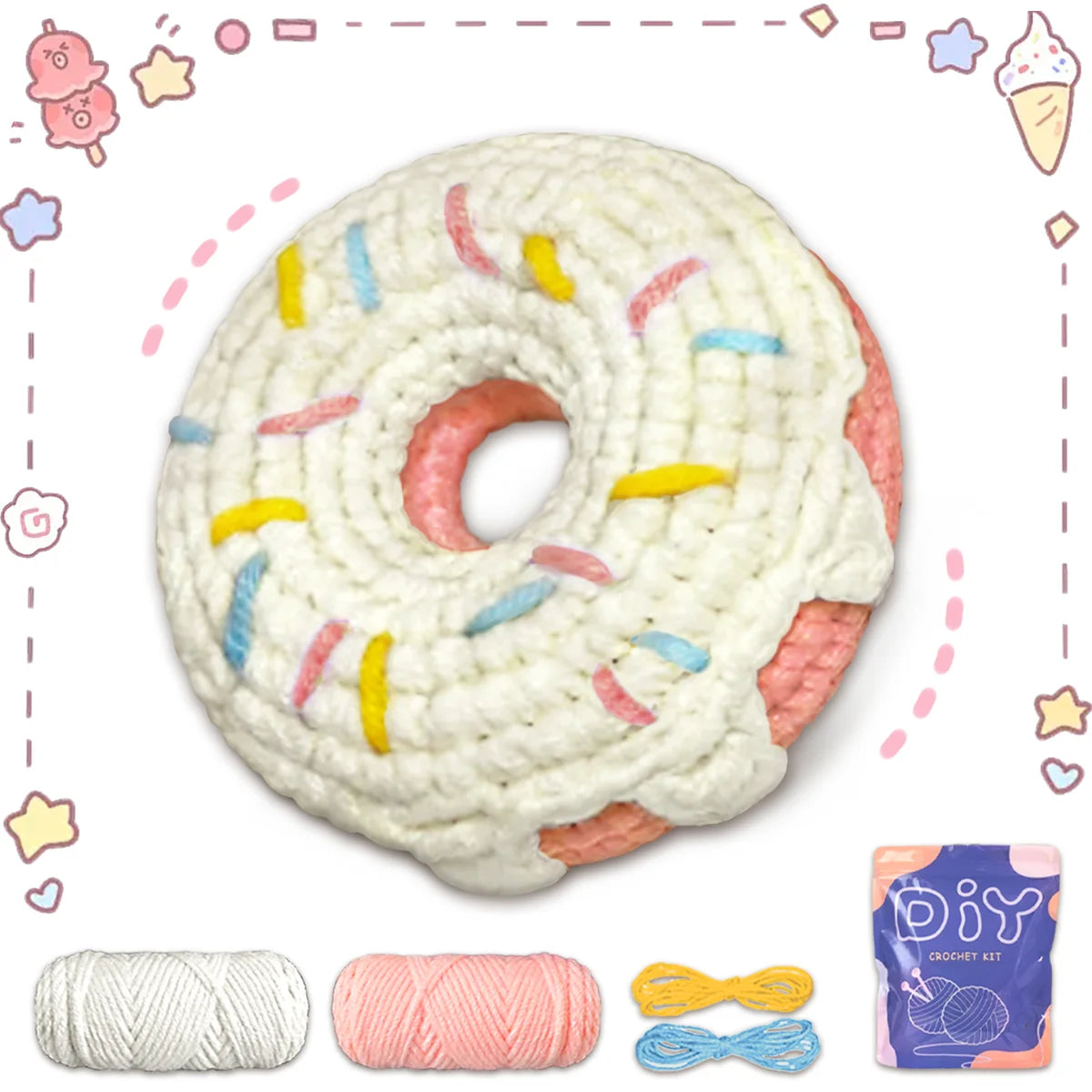 Donut Crochet Kit for Beginners – 1pc | Yarn, Hook & Video Tutorial Included