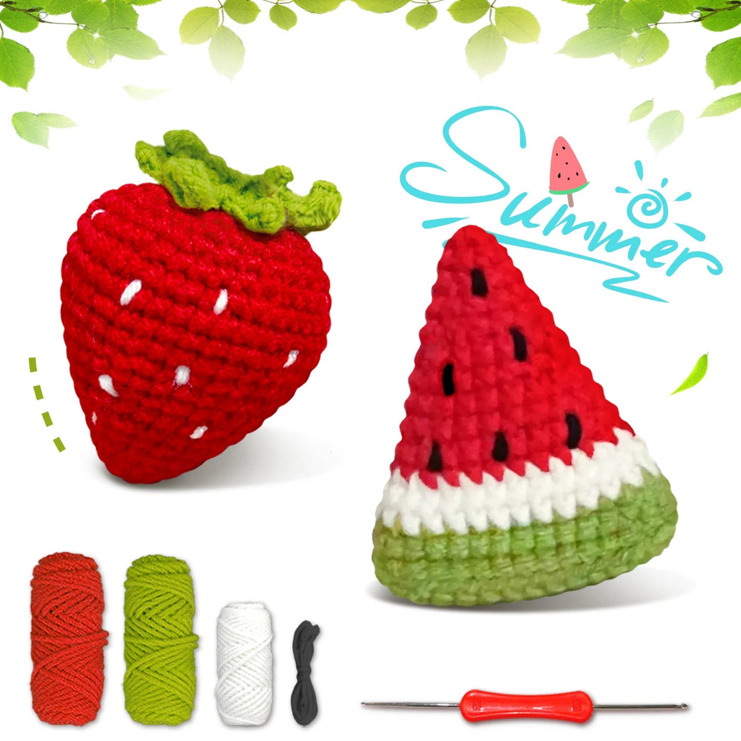 Fruit Crochet Kit for Beginners – 2pc | Yarn, Hook & Video Tutorial Included